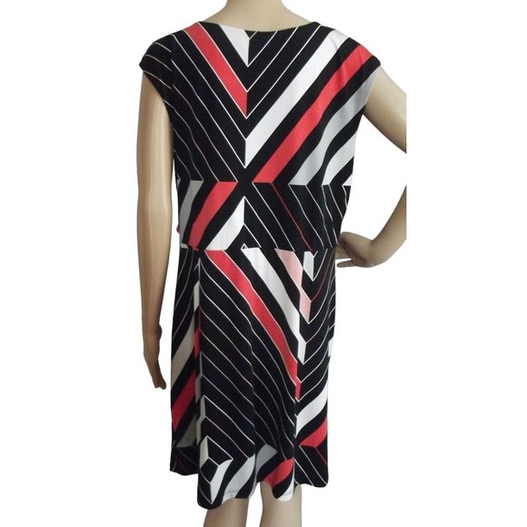 Women's Dress XL Black White Coral Orange Asymmetrical Neck Geo Print Polyester - Picture 5 of 8